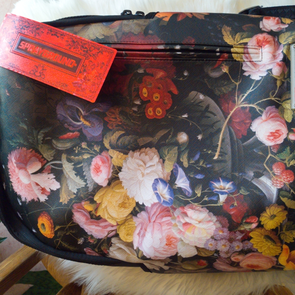 Sprayground Women's Laptop Bag - Black with Floral Design The Met Collection